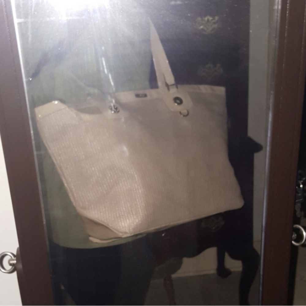 Versace Perfums Cream Beige Wicker Tote Bag Purse